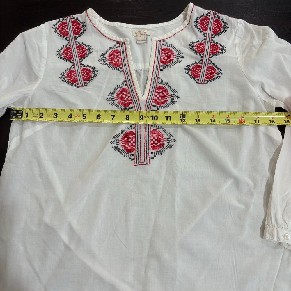 J Crew Embroidered Boho Peasant Blouse V-Neck Size S Cottage Nordic Folk - Picture 4 of 5
